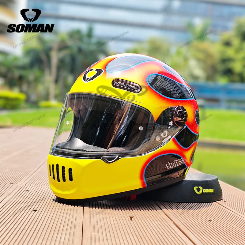 SOMAN 오토바이 헬멧 레트로 DOT 인증 풀 페이스 헬멧 라이딩 맞춤형 오토바이 안전 헬멧 Casco Moto Casque