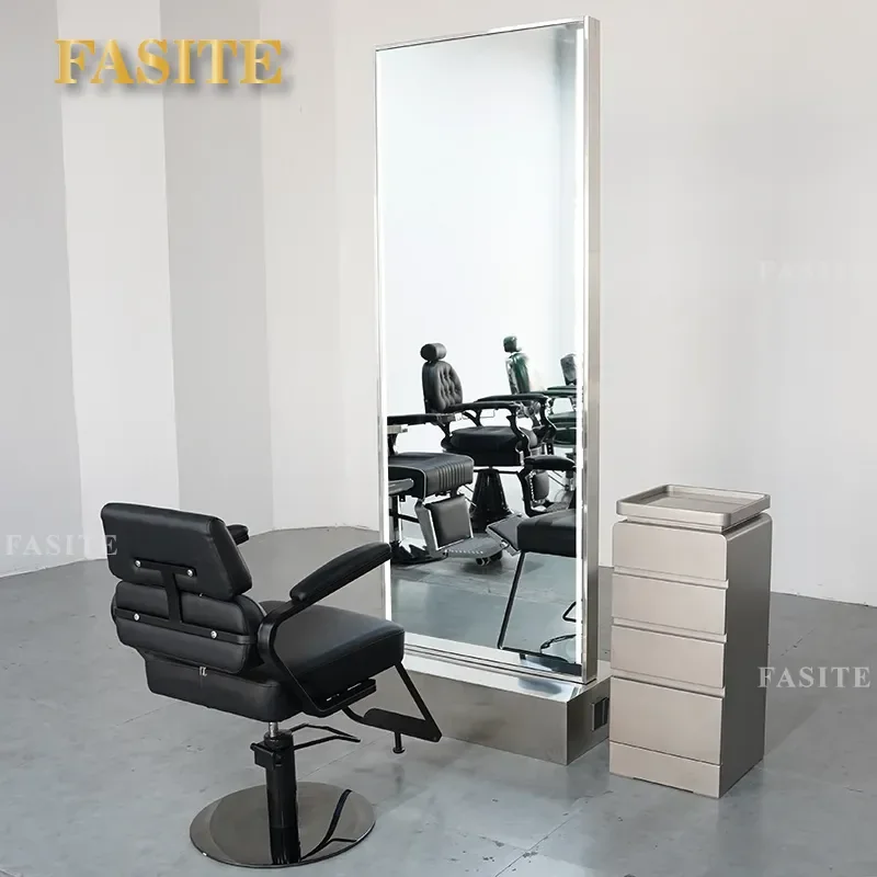 For Hair Stainless Steel Barber Shop Mirror Table Single Double Sided Floor To Ceiling Wall Mounted Hair Cutting