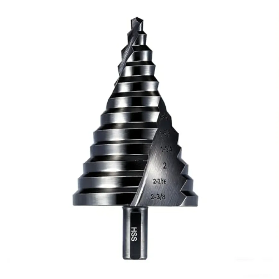 

12 Sizes Step Drill Bit, 1/4 to 2-3/8 inch Black High Speed Steel Drill Cone Bits for Sheet Metal Hole Drilling Cutting, Sprial