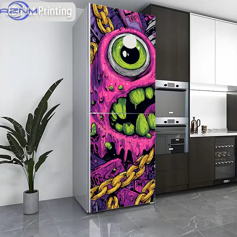 Printing Refrigerator Sticker , "Whimsical Monster Eyes" Themed Design, Self-Adhesive Wall Decal Wallpaper, Refrigerator Stick