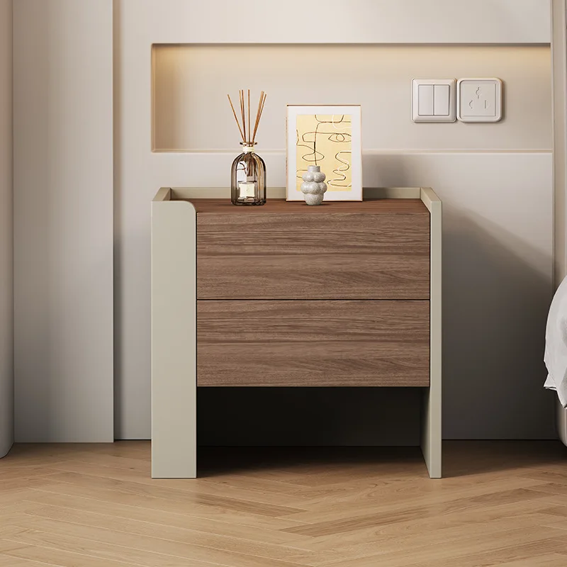 

Solid wood bedside table simple modern high-end light luxury bedside locker new walnut pattern bedside table complete