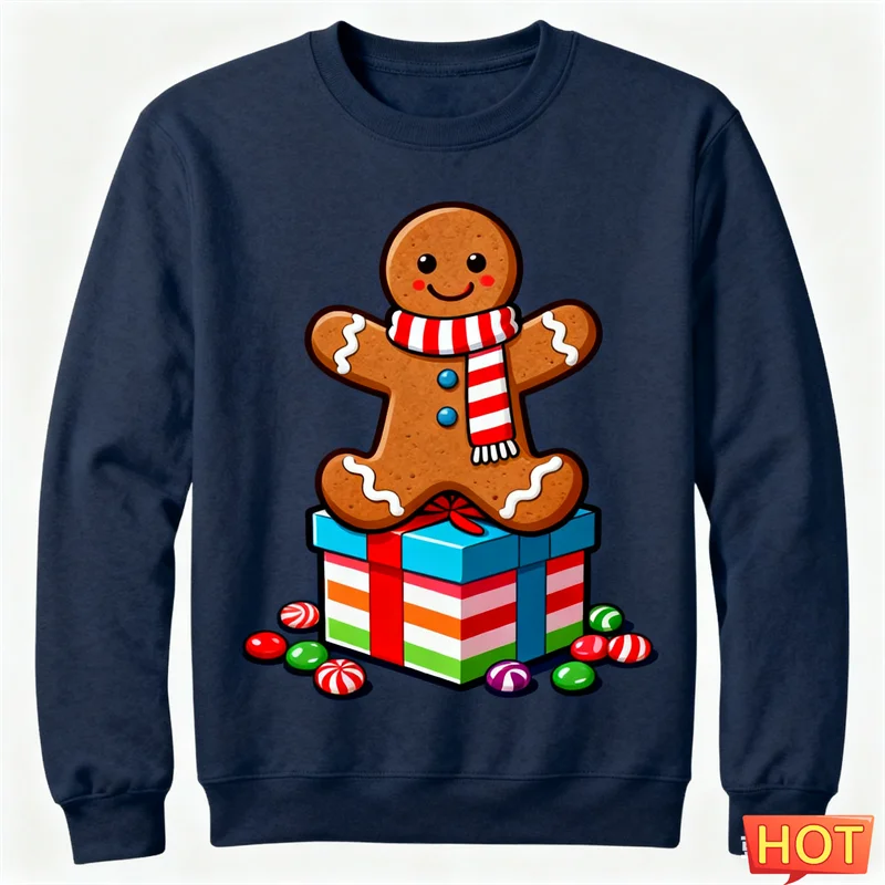 لطيف الزنجبيل رجل الجرافيك القبيح عيد الميلاد سترة العصرية عطلة Crewneck ثلاثية الأبعاد مطبوعة عيد الميلاد البلوز عادية كنزة بمقاس كبير