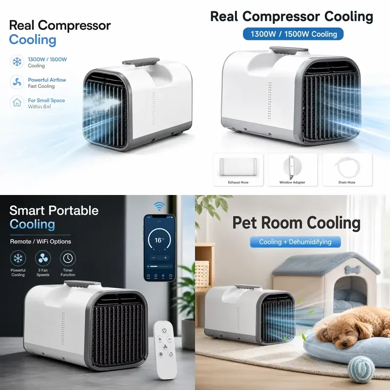No Installation Portable Air Conditioner Real Compressor Cooling 220V Exhaust Duct AC Unit for Tent Bedroom Small Room
