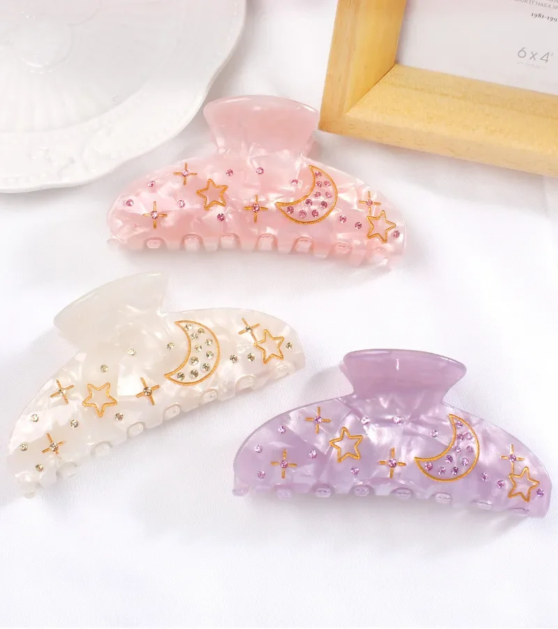 YHJ Fashion Shiny Rhinestone Star Moon Hair Claw Clip Women Hair Clip Girls Barrettes Headwear Korea Shark Clip Hair Accessories