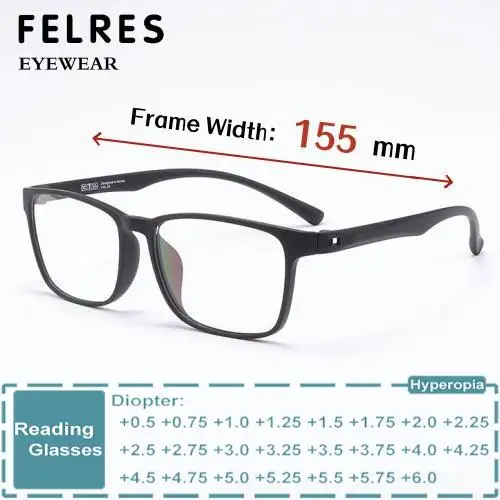 Large Size 155mm Square Anti Blue Light Reading Glasses Men Wide Frame Prescription Optical Glasses Big Head Big Face Readers