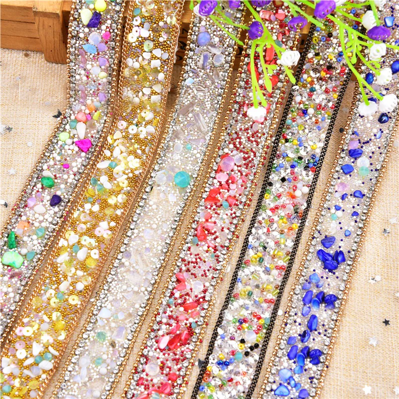 Crystal Ribbon For Diy Rhinestones Trim Hotfix Ribbon Artificial Gemstone Trim Iron Bling Applique Tape Metal Flat DIY Accessory