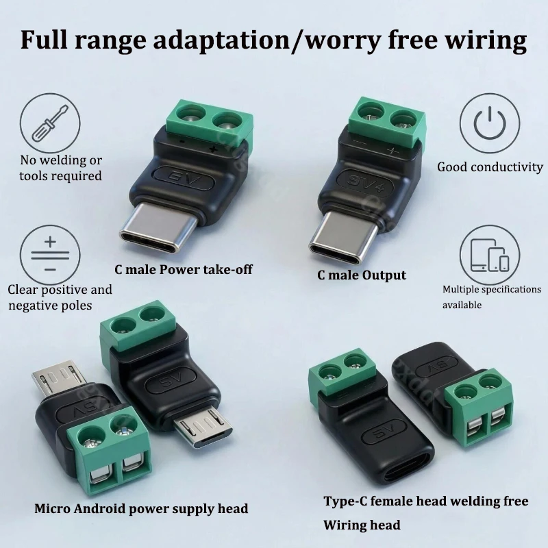 2 Stück Cltgxdd Typ-C Micro-USB auf 2-Pin lötfreier Anschlussblock-Adapter 3A 5V Stromanschluss für DIY-Stromversorgung – Detail 8