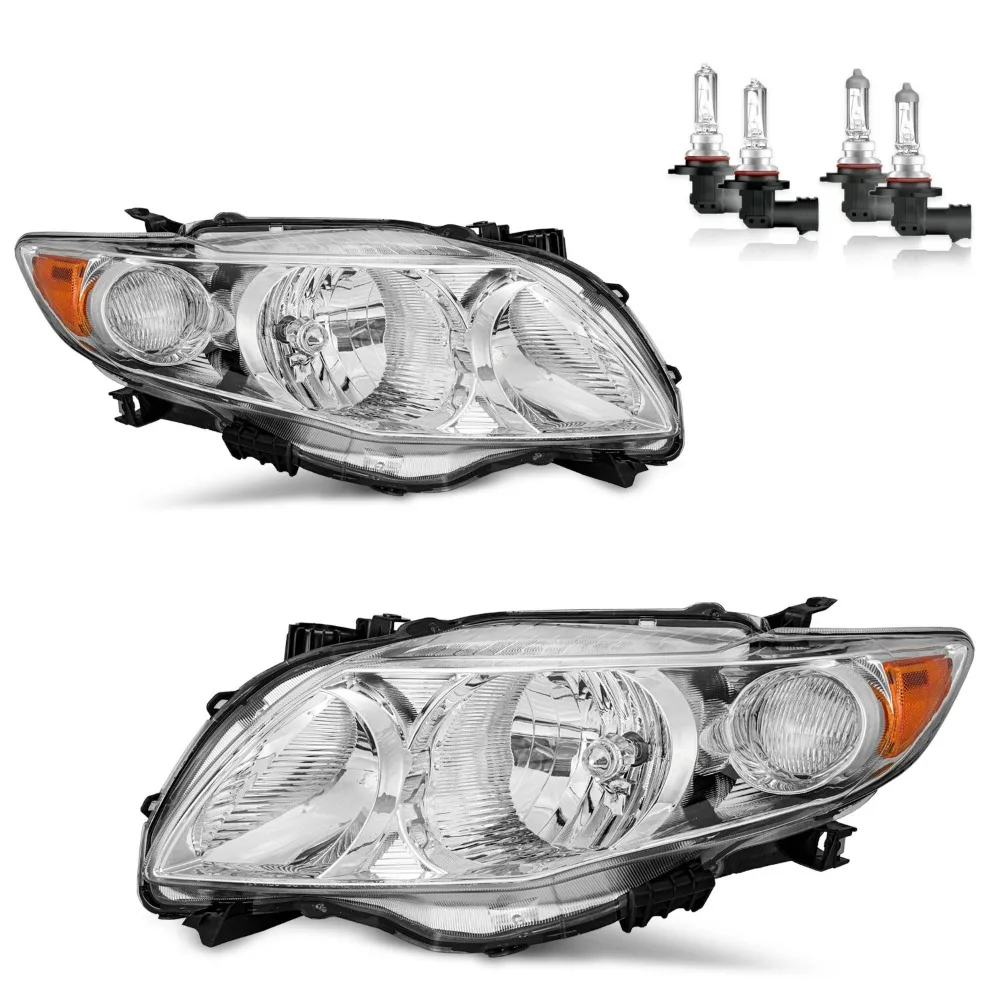 

Headlights For 2009-2010 Toyota Corolla Chrome Headlamps with Bulbs Left&Right
