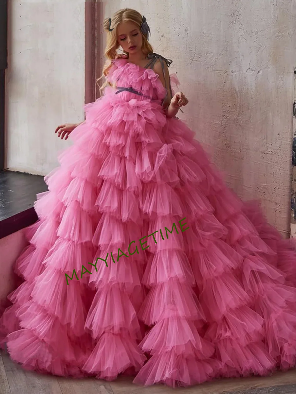 Teens Girls Princess Ball Gow Tulle Pretty Girl Birthday Evening Party Dress Flower Girl Dresses Baby Kids Wedding Party Dress