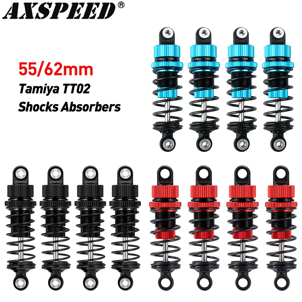 AXSPEED 4 pièces amortisseurs en aluminium amortisseur d'huile avant arrière 55/62mm pour Tamiya TT02 1/10 RC modèle dérive accessoires de voiture