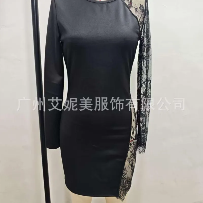 Lente Herfst Sexy Kant Holle Korte Jurk 2026 Nieuwe Vrouwen Casual Elegante O Hals See Through Mesh Mini Lange Mouw Jurk