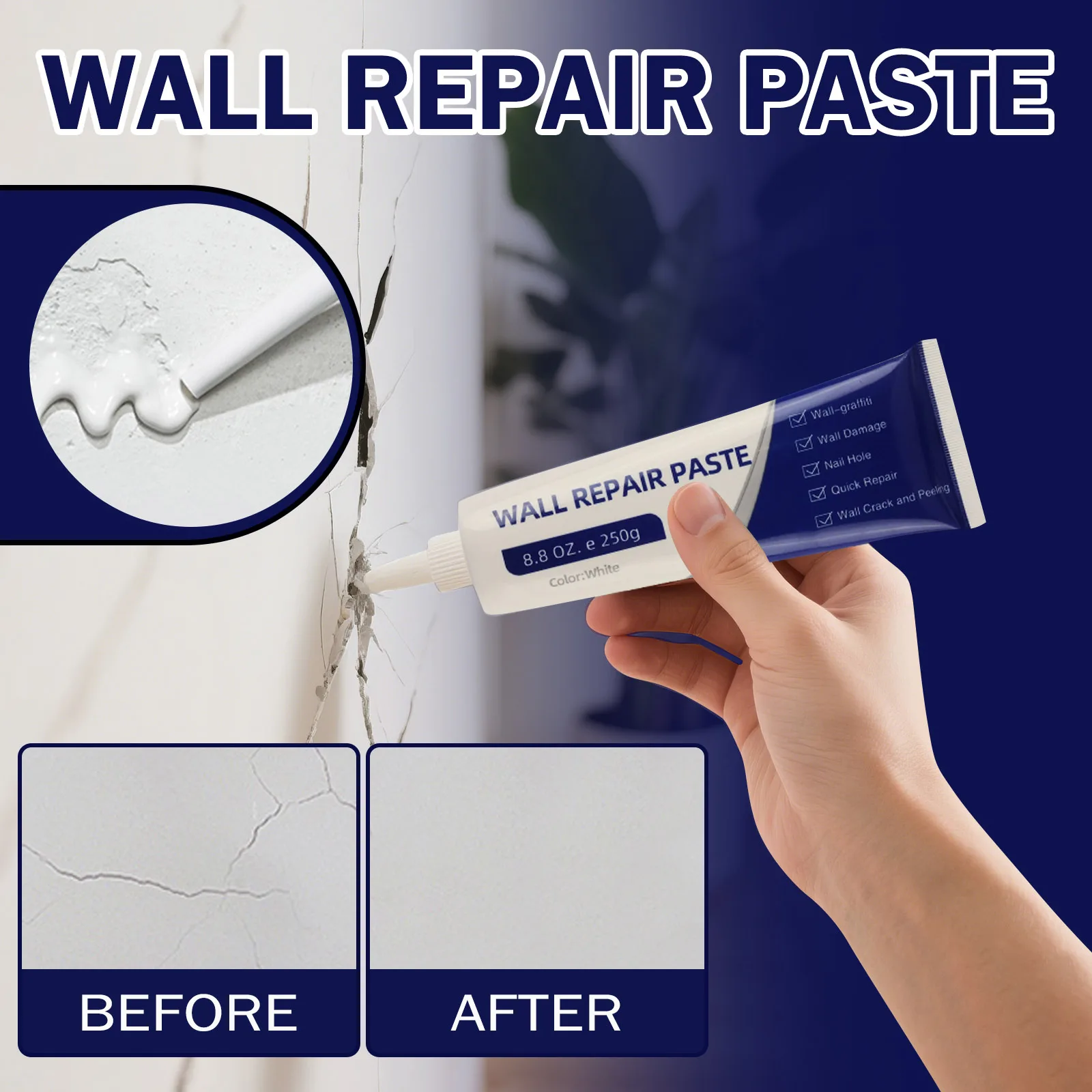 Plasterboard Kit, Wall Paste, Multipurpose Wall Agent, Easily Fills Holes In Walls, Quickly Cracks, Plasterboard Wall, 250ml