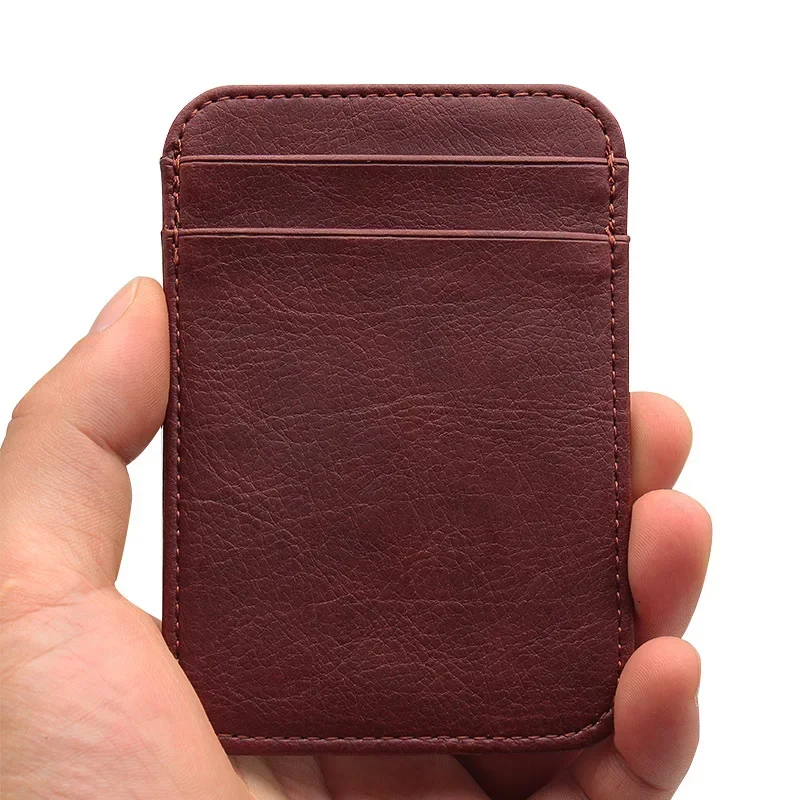 Cienki skórzany portfel męski etui na dowód osobisty torebka etui na pieniądze dla kobiet mężczyzn modna torba na karty 11.5x8x0.5cm