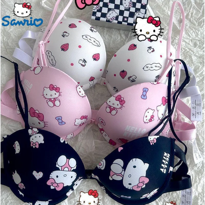 Kawaii Sanrio Bra Set Hello Kitty Sweet Underwear Panties And Bra Set Push-up Bra Comic Underwear Sweet Sexy Pure Desire Bra