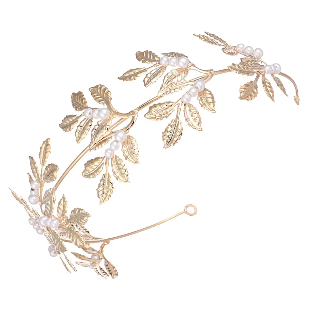 

Pearl Headb Bridal Hair Accessories Wedding Crown Women Birthday Tiara Fake Pearl Bride Headgear Leaf Design Lightweight