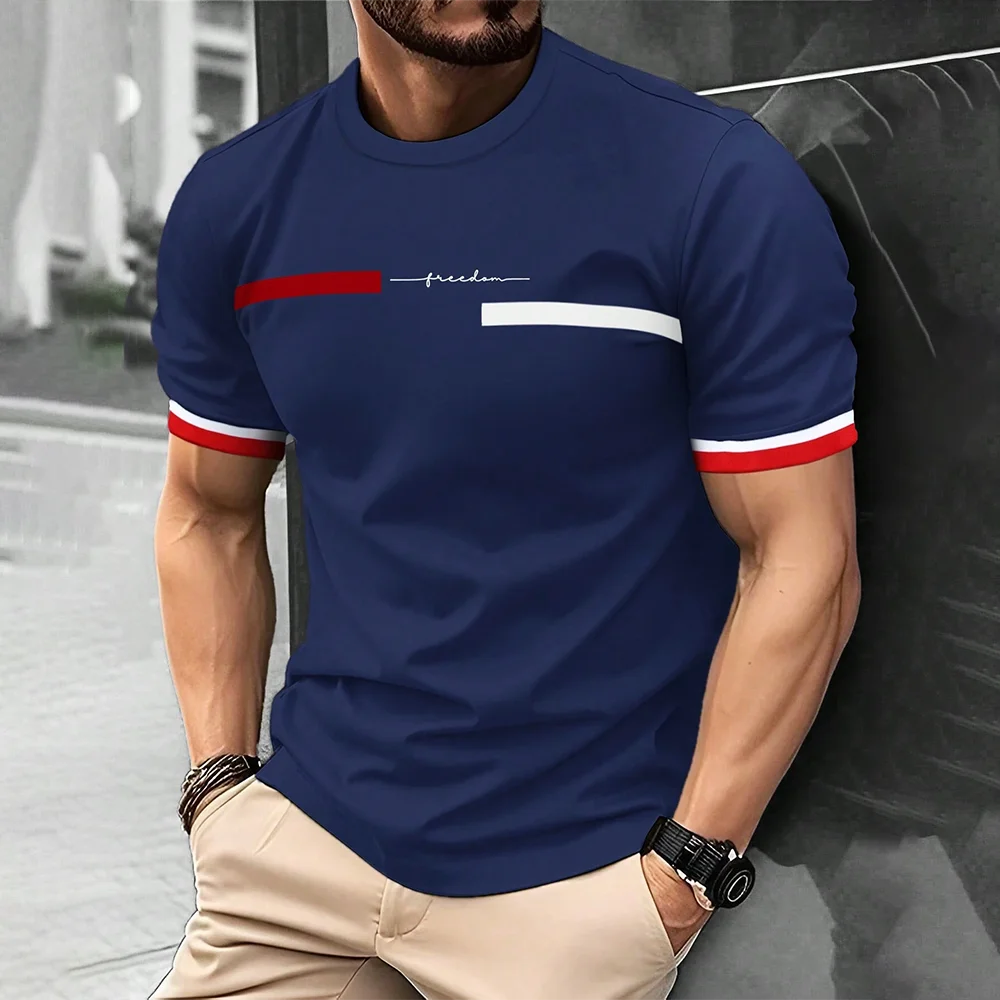 2024 Men's T-shirt Apparel Summer Male Stripe Letter 3D Print Short Sleeve Tops Plus Size Casual Tee Hipster T Shirts Clothing