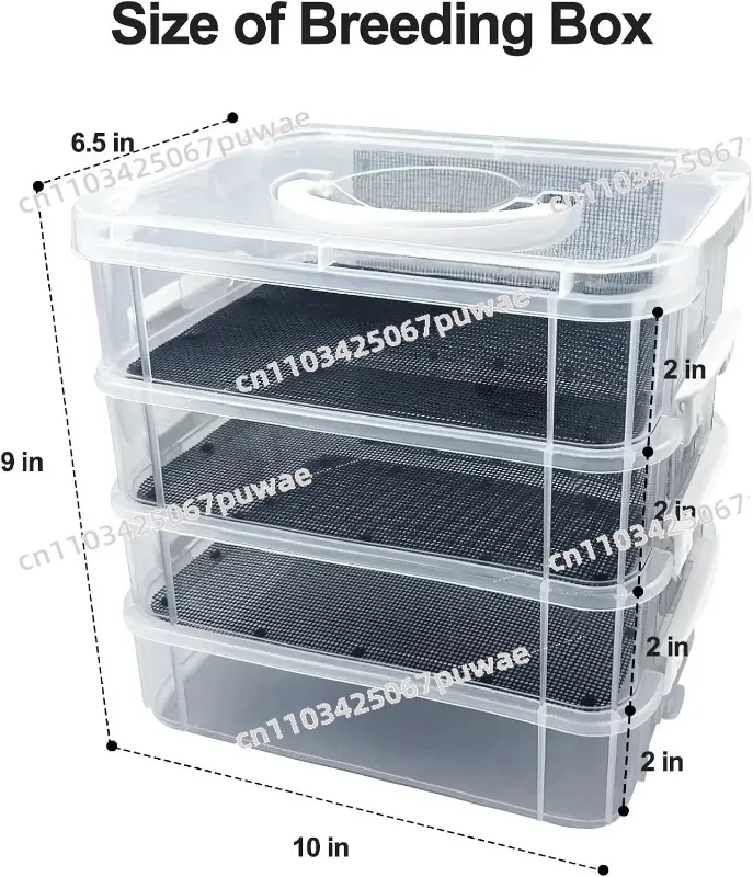4-Tier Mealworm Breeding Box Feces Sieve Tray Stackable Mealworm Rearing Container for Reptile Feed