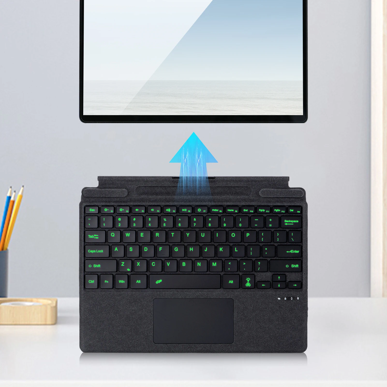 7-Color Backlit Keyboard for Microsoft Surface Pro 8/9/10/11/X with Pen Slot BT Keyboard Ideal for Productivity & On-the-Go Work