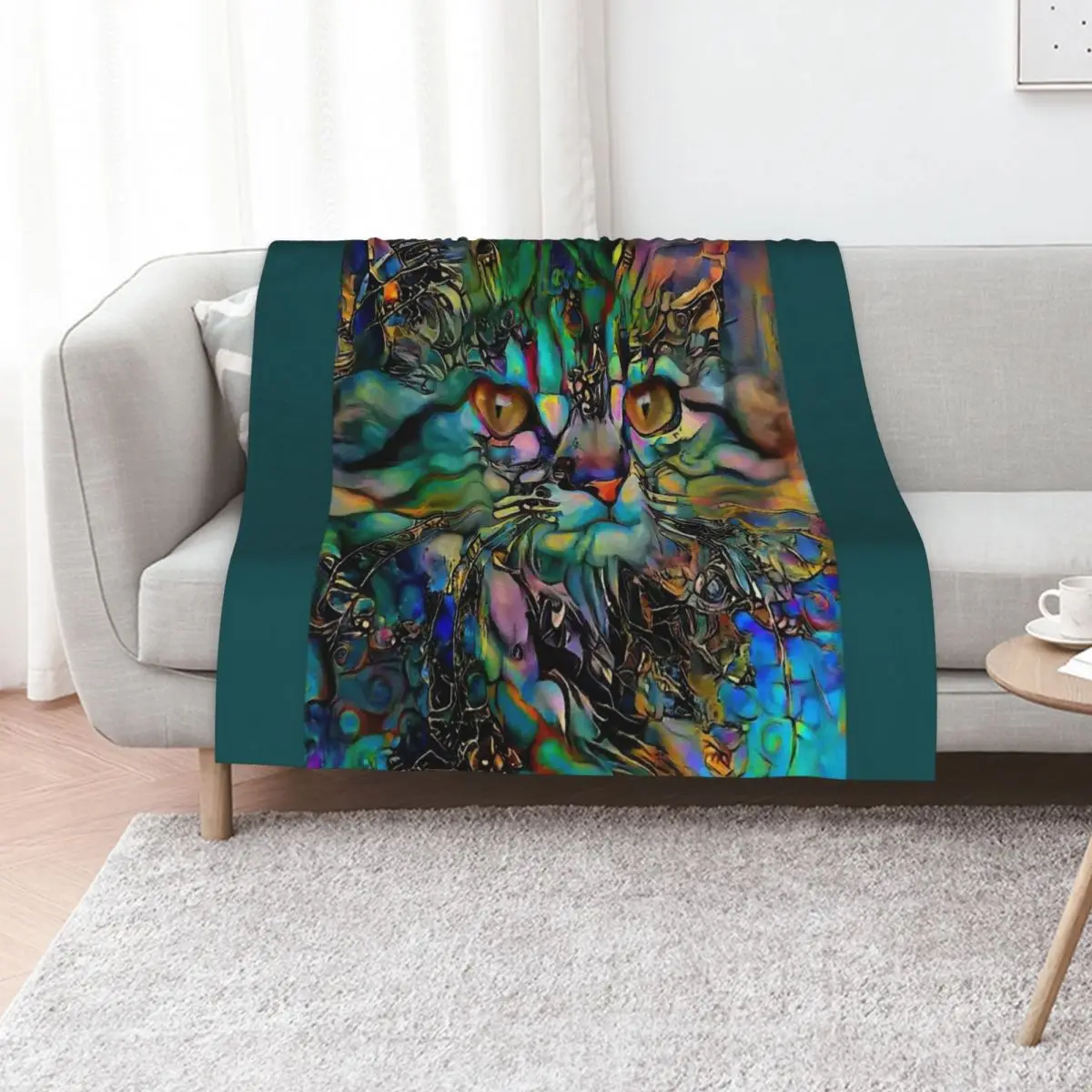 Couverture décorative Alba, chat, chaton, lea roche paintings, couverture confortable et chaude pour la décoration de la chambre à coucher
