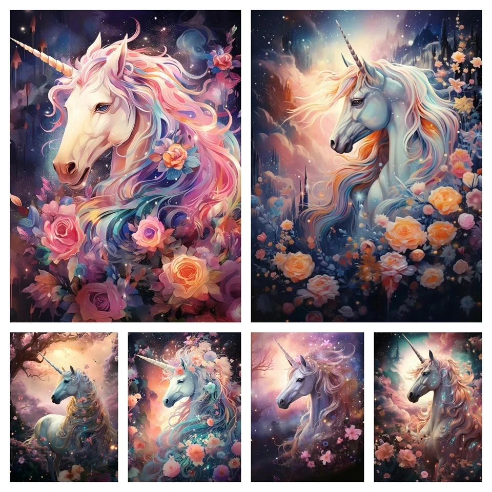 Diy 5d Diamond Painting Unicorn Flower Picture Cross Stitch Kit New Collection 2024 Diamond Mosaic Embroidery Sale V681