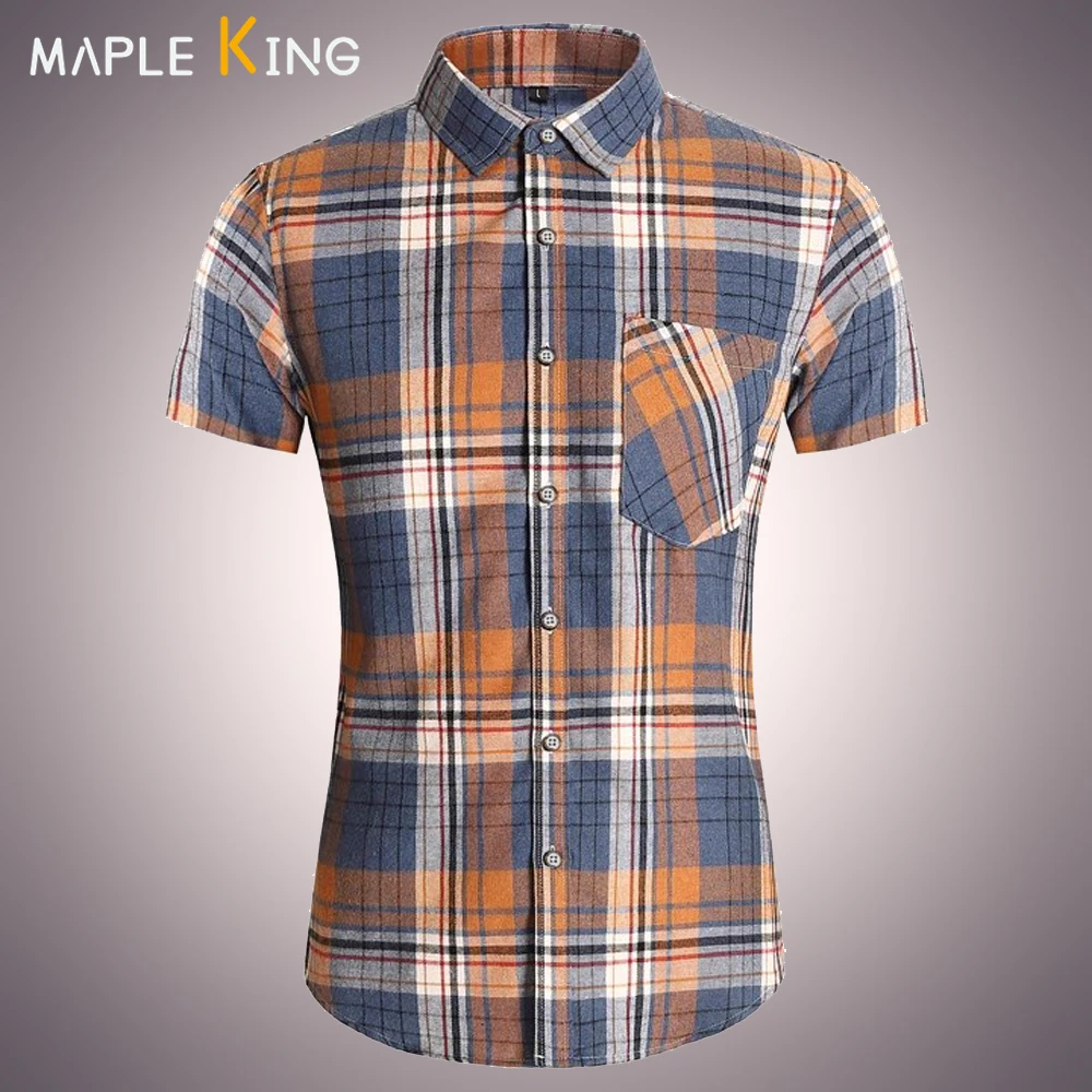 

Korean Style Mens Plaid Shirts Camisa Masculinas Manga Curta Pocket Designer Blusas Estampadas Business Workwear Men Blouses 7XL