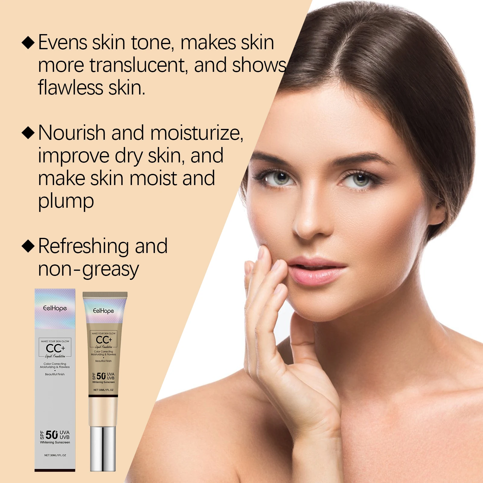 CC Cream with Spf50+ Color Correcting Full Coverage Concealer Lightweight Foundation Waterproof Soothe Hydrate Pre-Makeup Primer