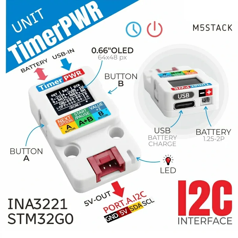 M5Stack TimerPWR Unit Low Power Smart Charge/Discharge/Timer Switch/Screen Display/Boost Output Controller