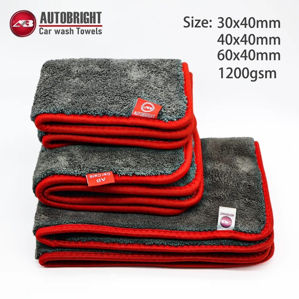 AUTOBRIGHT 1200 г/м2 30x40 см 40x40 см 60x40 см Чистящее полотенце из микрофибры Серые полотенца для мытья автомобиля Сушильная ткань Инструменты для мойки автомобиля