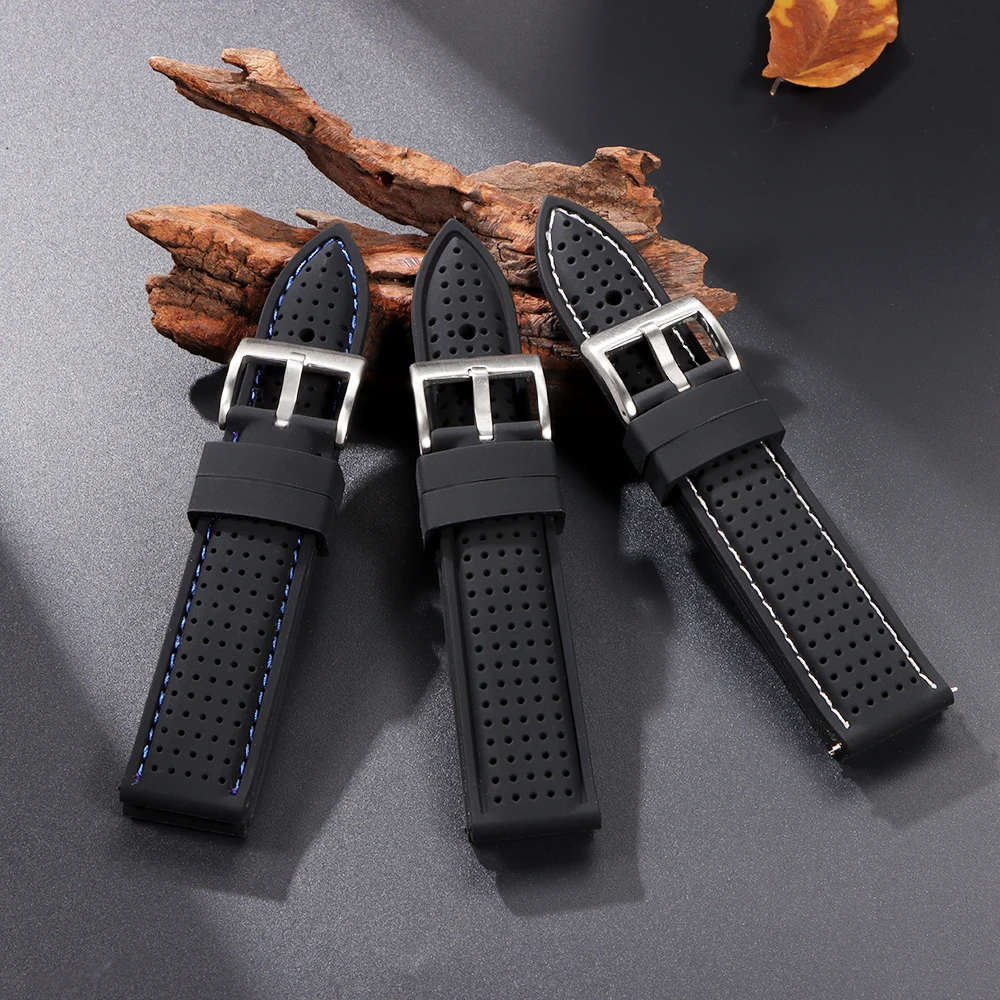 Premium Silicone Watch Band Waterproof Soft Rubber Strap 20mm 22mm 24mm Breathable Watch Strap Replacement for Universal Watch image 4