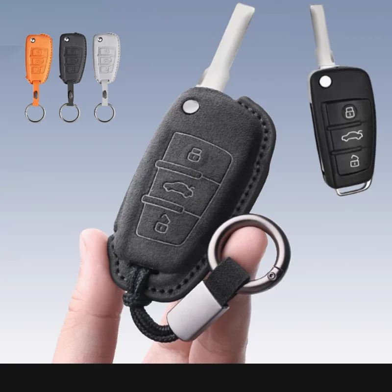 

Lightweight Suede for Audi A1 A3 8P 8L A4 A5 B6 B7 A6 A7 C5 C6 4F Q3 Q5 Q7 Q8 TT S3 S4 S6 RS Car Flip Key Case Cover Fob Shell