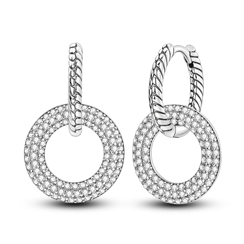 

925 Sterling Silver Earrings Women Sparkling Snake Bone Pattern Double Ring Drop Earring For Anniversary Wedding Jewelry Gifts