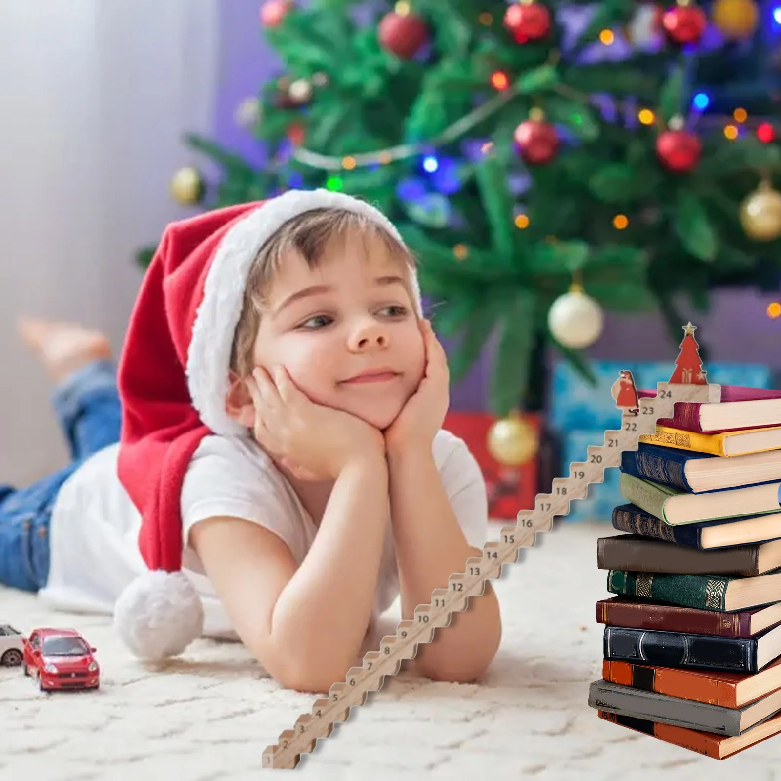 Reloj de cuenta regresiva El anciano escalar La escalera Cuenta regresiva Calendario de Adviento de Navidad Fiesta decorada con temporizador deslizante de madera