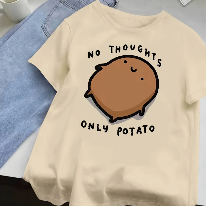 المرأة لا أفكار فقط البطاطس ميمي تي شيرت مضحك Y2K الرجال الفكاهة عادية القطن المتضخم الشارع الشهير س الرقبة الهيب هوب زوجين للجنسين