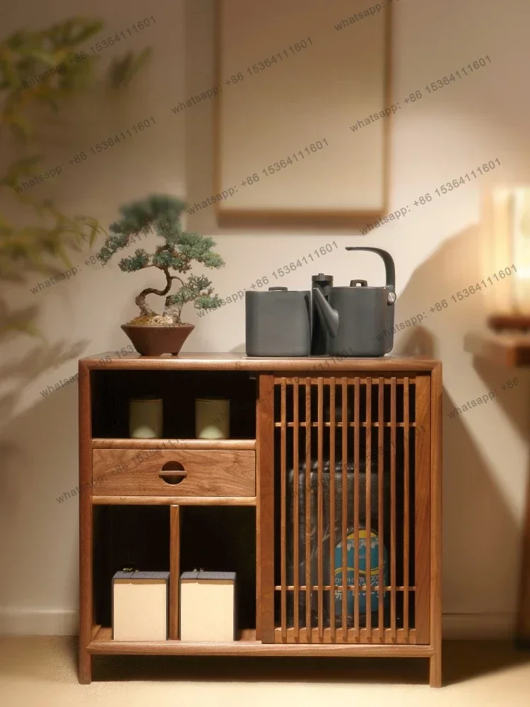 

D33North America Black Walnut Solid Wood Tea Cabinet Household Water Boiling Kettle Integrated Storage Rack Tea Table Side Cabin