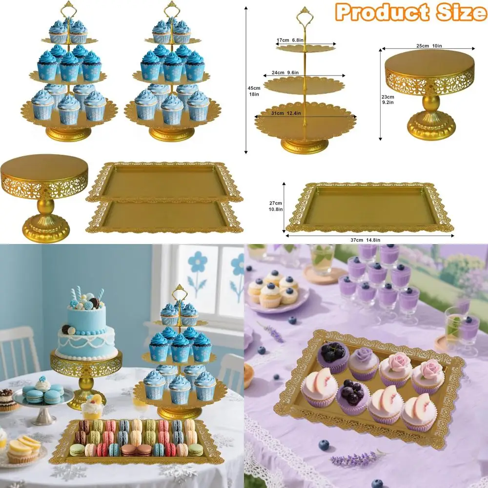 

Metal 5-Piece Cake Stand Set, 3-Tier Cupcake Tower, Dessert Display Stand, Serving Tray for Cookies, Suitable for Weddings and B