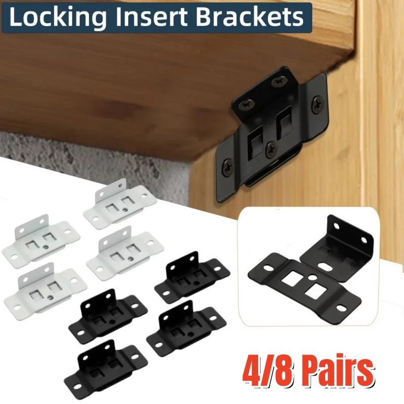 4/8 Pairs Two in One Insert Metal Fixing Buckle,Furniture Laminate L Shaped 90 Degree Connector,Thickened Bracket Home Hardware