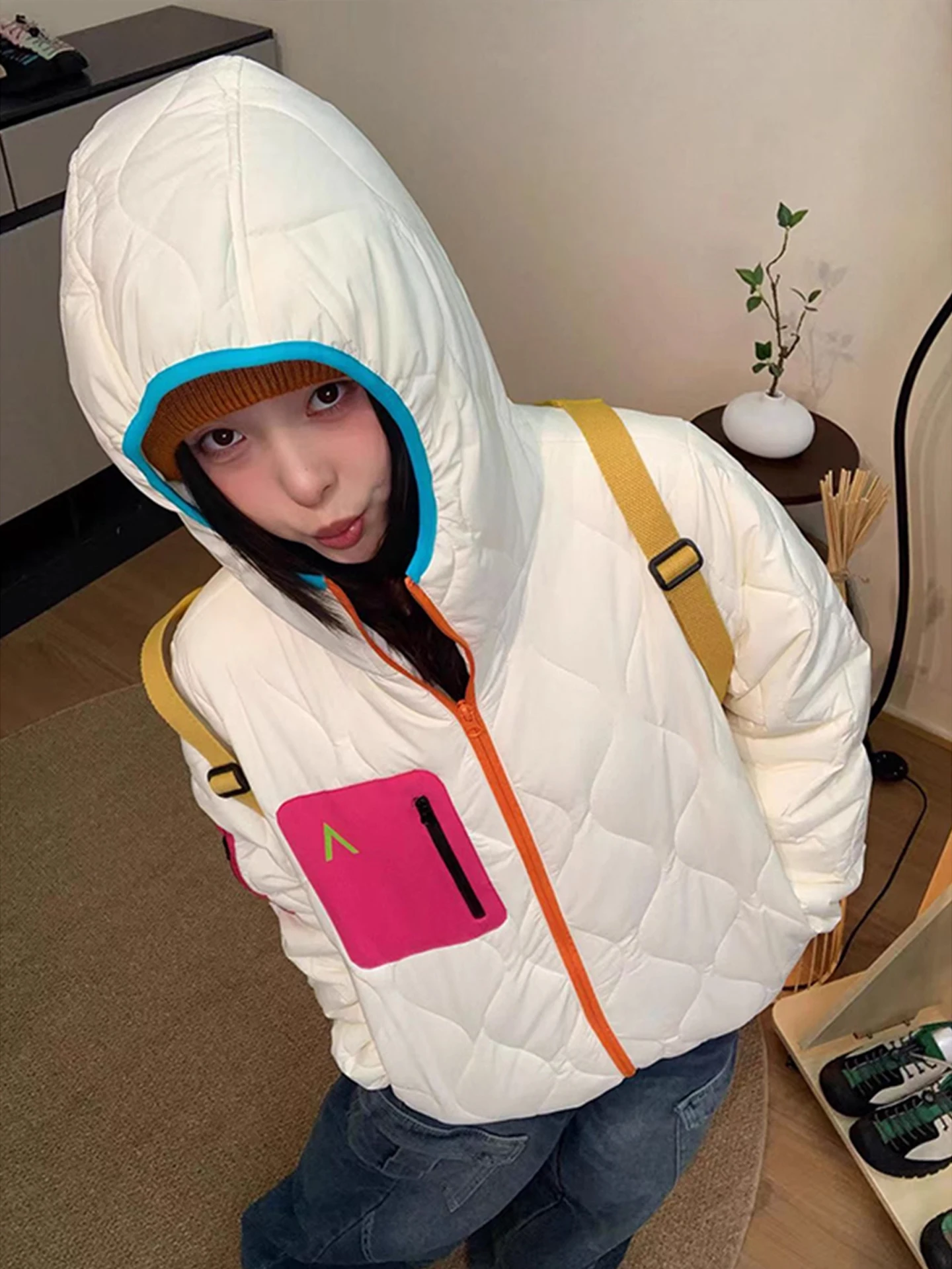 

ex Lightweight Hooded Cotton Jaet for Outdoor Sports Winter Design Color Blo Warm Couple's Cotton Outerwear Coat