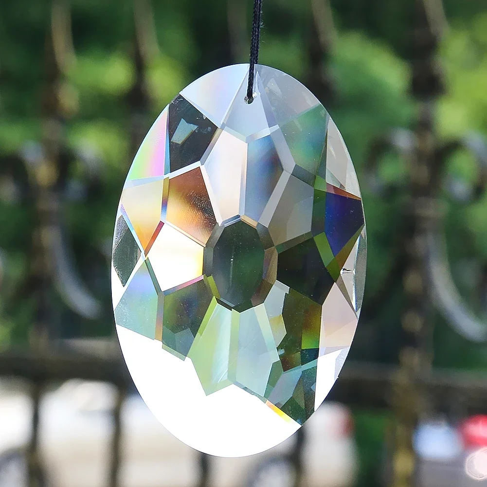 90MM Rugby Oval Bird Nest Sunburst Crystal Pendant prisma sfaccettato Glass Star Gemstone lampadario sfaccettato Sun Catcher Ornament