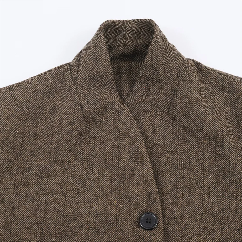 Winter neue Damenmode lässiger Stil Stehkragen langärmelige Einzelknopfdekoration Fischgrätenmuster Anzugjacke