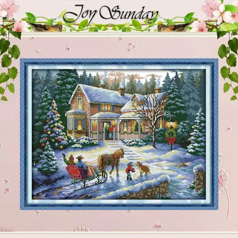 Snowscape Snowy Night Christmas Patterns Counted Cross Stitch Set DIY 11CT 14CT 16CT DMC Cross-stitch Kit Embroidery Needlework