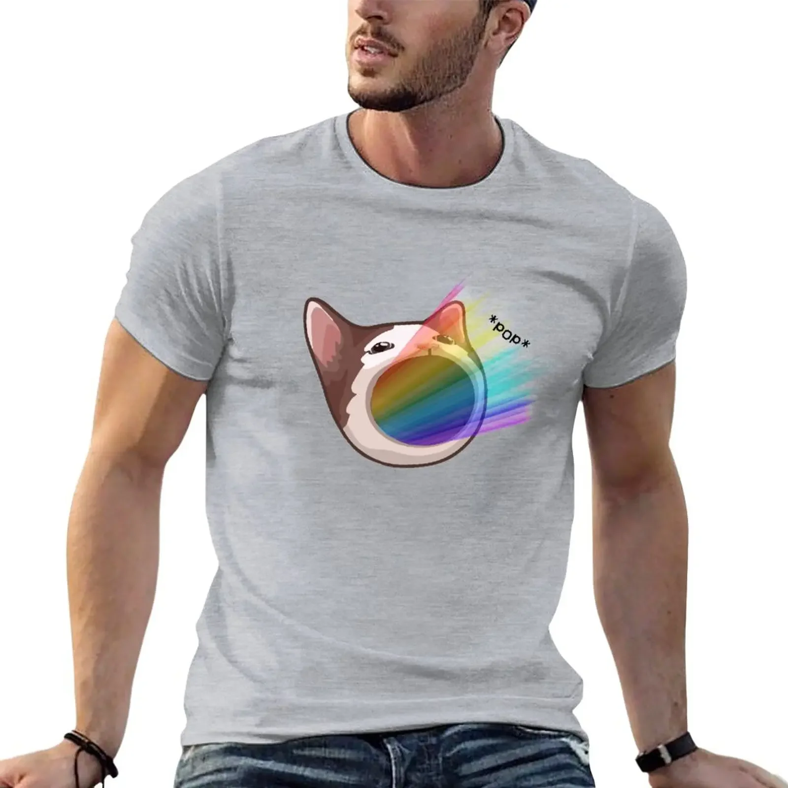 cute rainbow cat T-Shirt cute tops boys animal print customs men t shirts