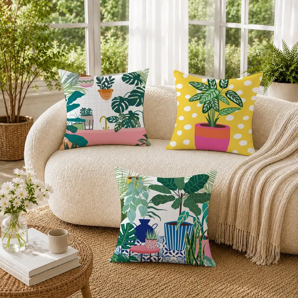 Botanical House Plants Boho Retro Vase Cushion Cover Pillowcase Sofa Living Room Home Gift Office Decor Protective Covers