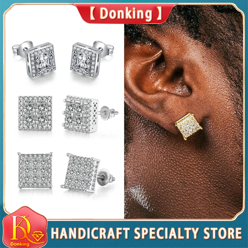 Y2K Stainless Steel Hip-hop Luxury New Minimalist Zircon Earrings Fashionable Men Women Square Ear Studs Commemorative Jewelry