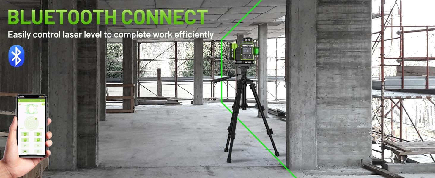 Niveau Laser Rotatif Huepar W04CG – 4D – Vert – Avec Support électrique Et Batterie