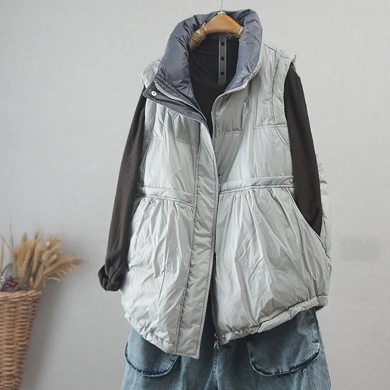 Para baixo casaco outono inverno mulher luz quente pato branco para baixo colete parkas senhoras sem mangas bigsize tanque jaqueta curto topos