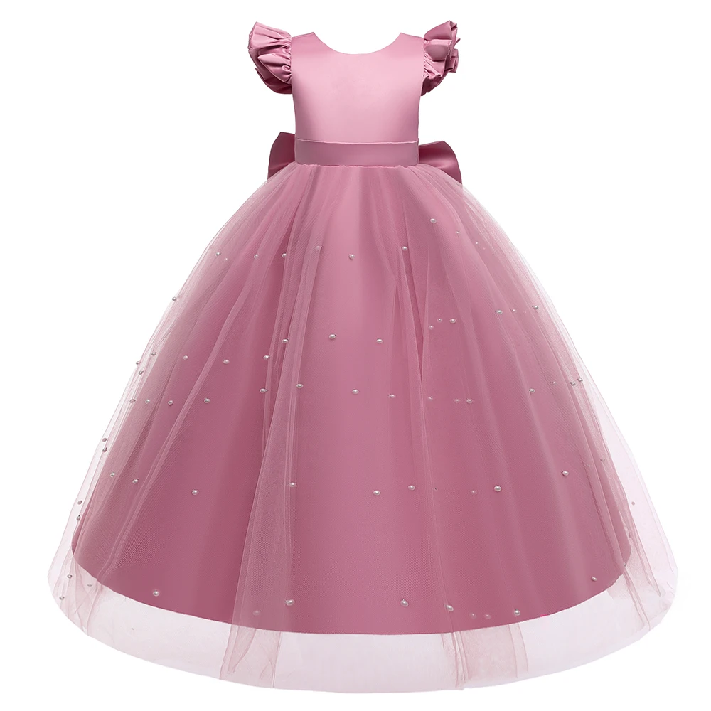 Teen Big Bow Girls Princess Dresses for damigelle d\'onore Kids Party Dress for Girl Beading Wedding Prom Pageant Dress Gown 5-14 anni