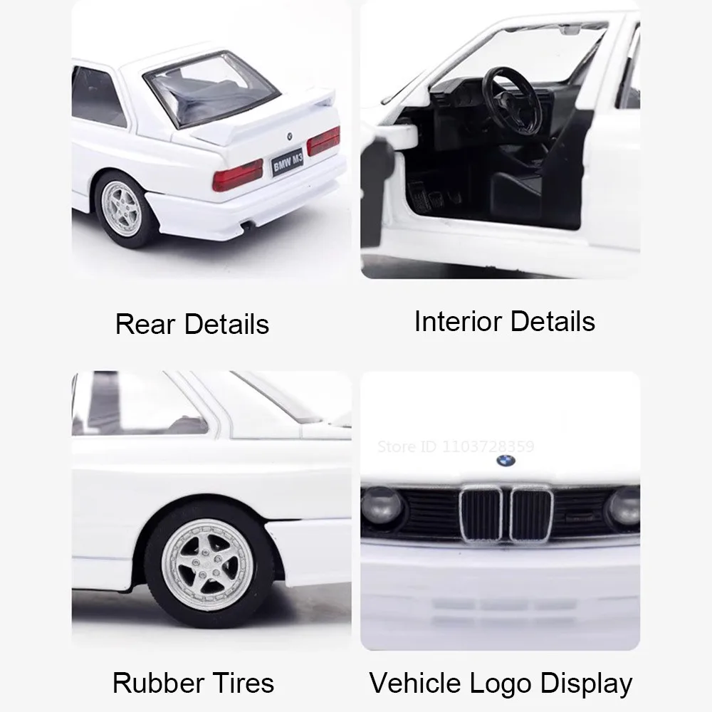 รถของเล่น BMW M3 รุ่นปี 1987 อัตราส่วน 1:36 ผลิตจากโลหะผสม แบบหล่อขึ้นรูป M4 CSL รถมินิ ประตูเปิดได้ ล้อแบบดึงกลับ ยางแบบยาง ของตกแต่ง ยานพาหนะ ของขวัญสำหรับเด็ก