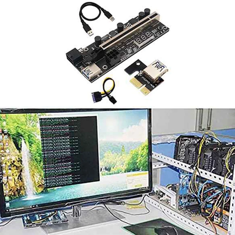 Extensión gráfica PCIE Riser 1X a 16X con Sensor de temperatura para tarjeta adaptadora elevadora alimentada por minería Bitcoin GPU