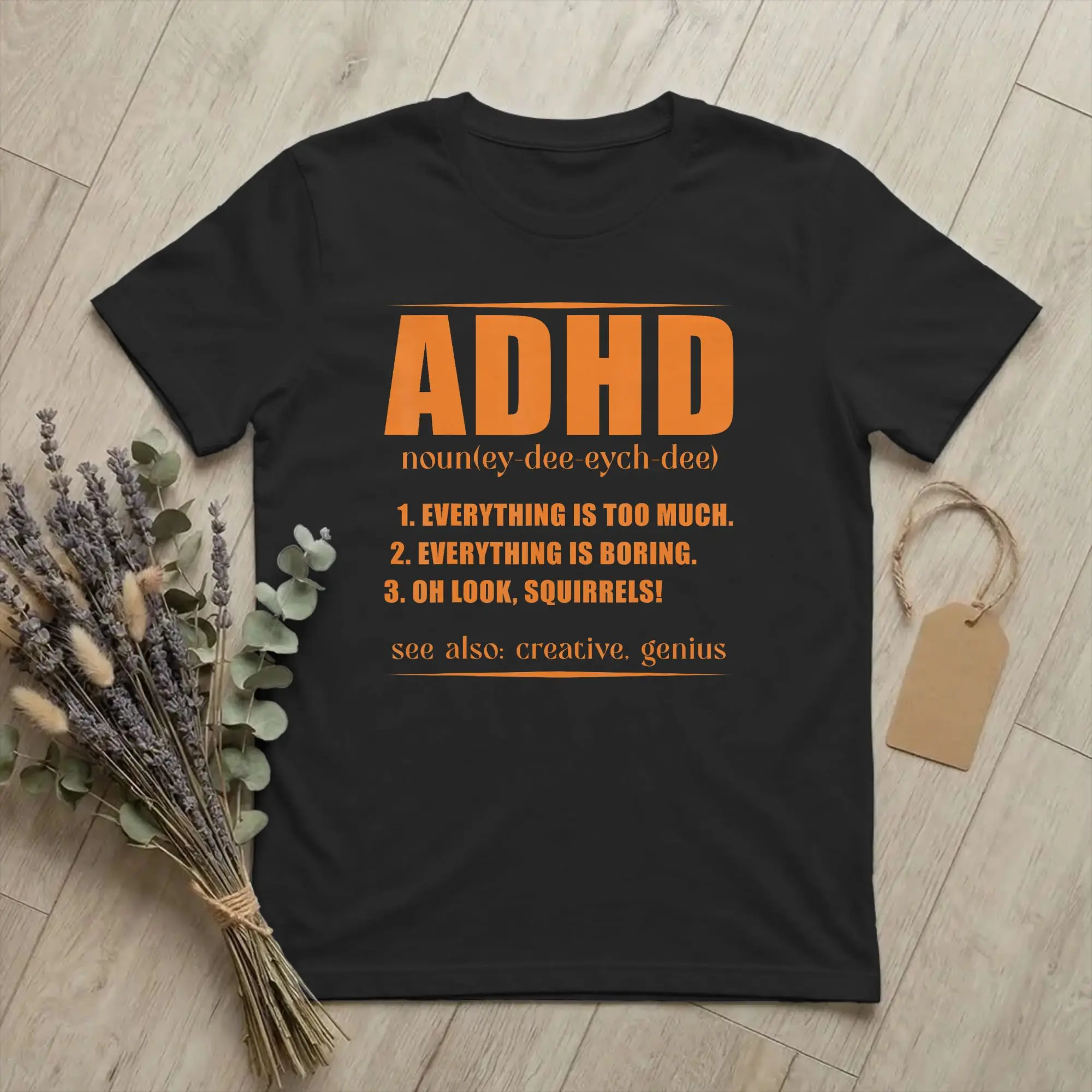 ADHD Definition Awareness Neurodivergent T-Shirt Men Orange Vintage Cotton Tee Crewneck Short Sleeve T Shirts Graphic Clothing