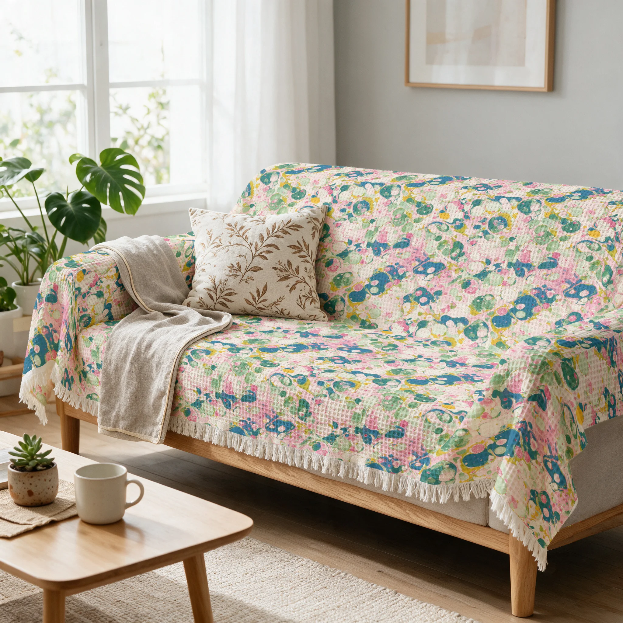 High Quality Floral Print Throw Blanket for Sofa Couch Decorative Coverlet Dust Proof Winter Spring Living Room Decor Cushion Th